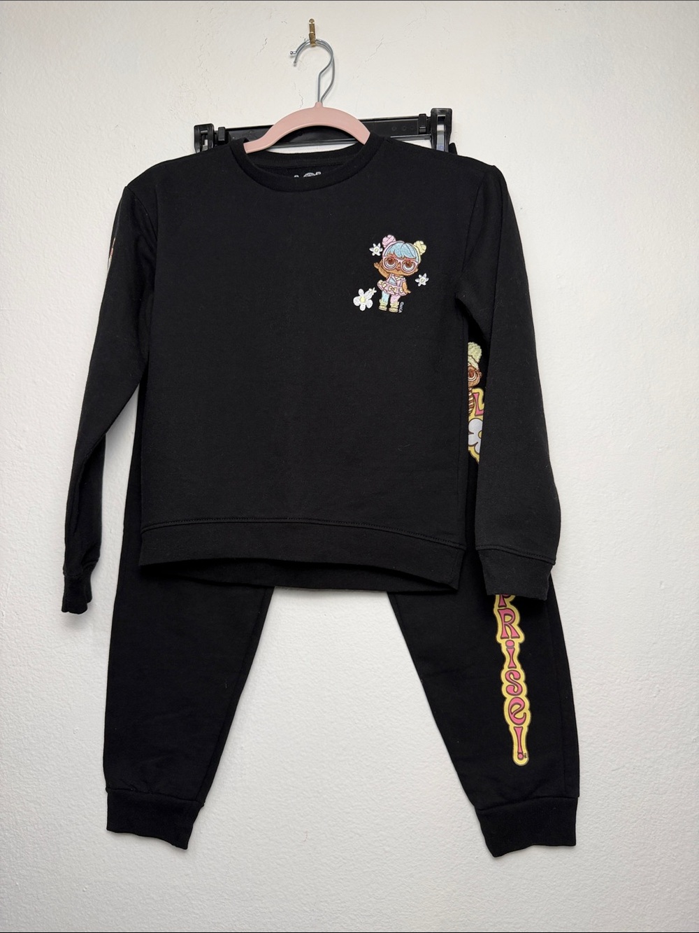 L O L Kids Black Jogger Pants with Character Graphic - Surprise Detail